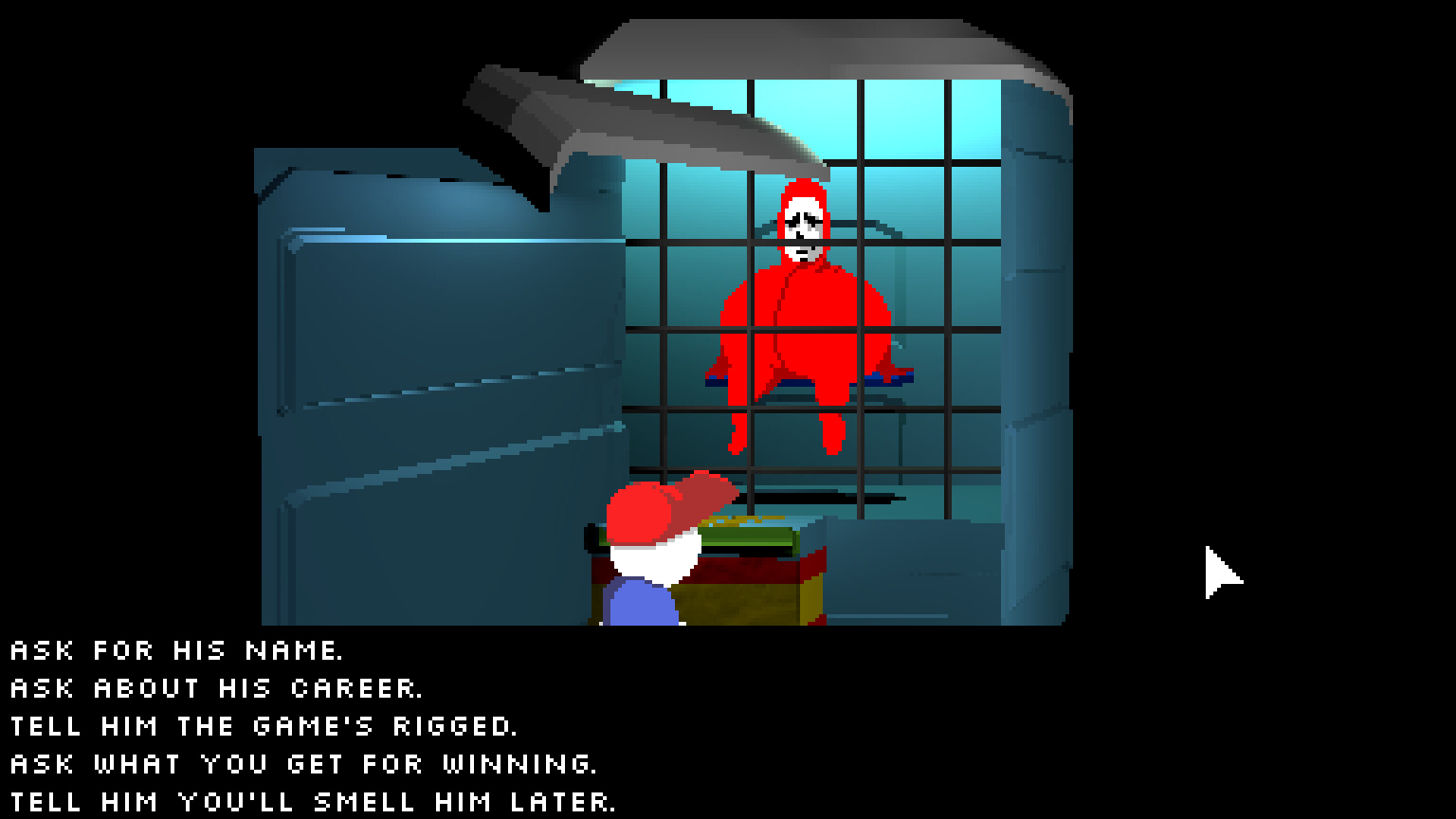 Mellow choosing a response while facing a red character