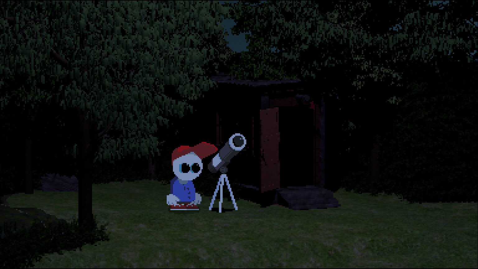 Mellow using a telescope at night